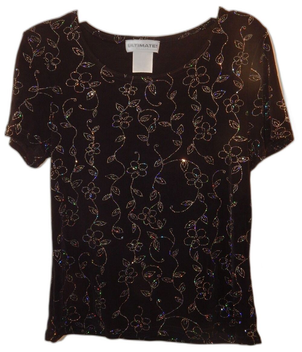 VINTAGE Ultimate! Blues Women's PM Petite MEDIUM Iridescent Sparkle Blouse NWT!